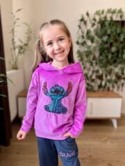 7125 STİTCH PULLU NAKIŞLI KADİFE KIZ  2Lİ TAKIM