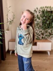 7125 STİTCH PULLU NAKIŞLI KADİFE KIZ  2Lİ TAKIM