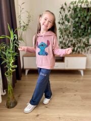 7125 STİTCH PULLU NAKIŞLI KADİFE KIZ  2Lİ TAKIM