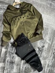 7121  FLOWER NAKIŞLI KADİFE KIZ GARSON 2Lİ TAKIM