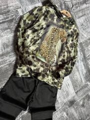 7130 LEOPAR DESEN KADİFE KIZ GARSON 2Lİ TAKIM