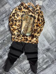 7130 LEOPAR DESEN KADİFE KIZ GARSON 2Lİ TAKIM