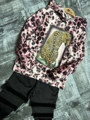 7130 LEOPAR DESEN KADİFE KIZ GARSON 2Lİ TAKIM