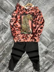 7130 LEOPAR DESEN KADİFE KIZ GARSON 2Lİ TAKIM