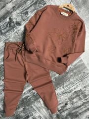 3342 LASE İŞLEMELİ GARSON 2Lİ KIZ TAKIM