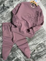 3342 LASE İŞLEMELİ GARSON 2Lİ KIZ TAKIM