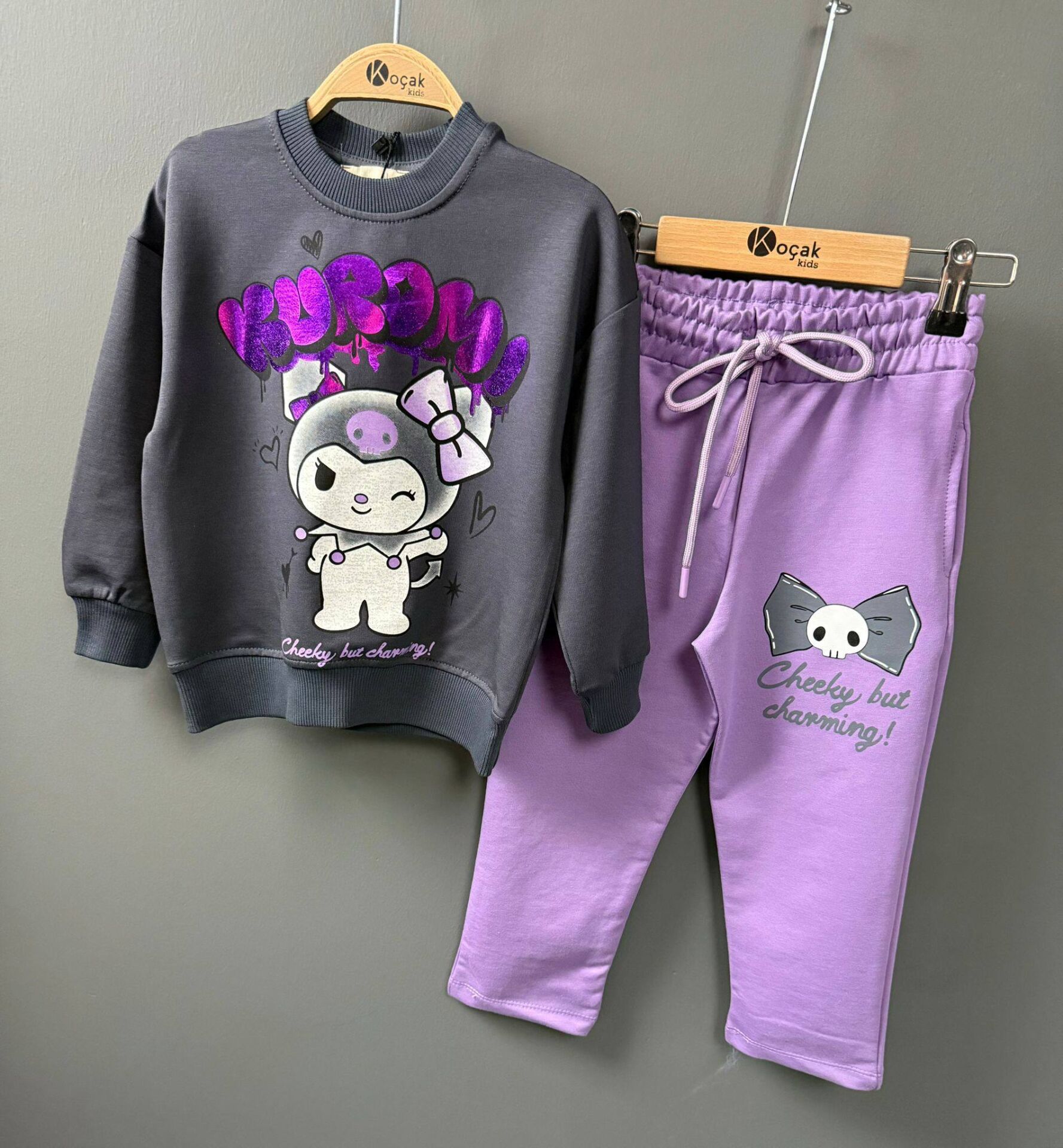 3346 VARAKLI KUROMİ BASKI FLETO CEP KIZ 2Lİ TAKIM