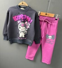 3346 VARAKLI KUROMİ BASKI FLETO CEP KIZ 2Lİ TAKIM