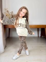 P3318 KAPÜŞONLU LEOPAR 2 Lİ KIZ TAKIM