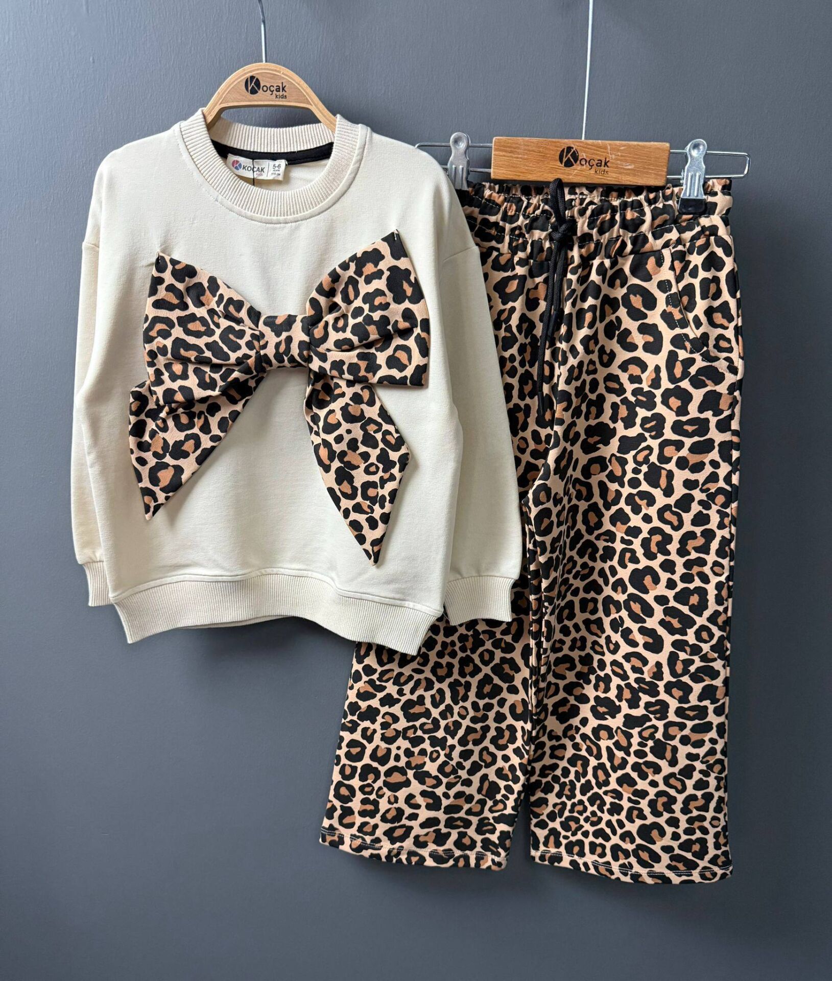 P3317 FİYONKLU LEOPAR  2 Lİ KIZ TAKIM