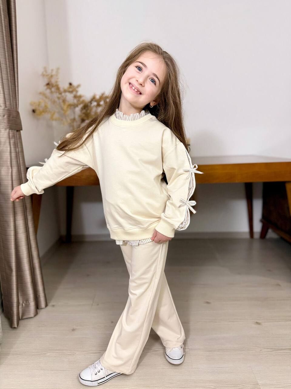 P3393  BÜZGÜLÜ YAKA ETEK ÇIKMALI KIZ 2 LI TAKIM