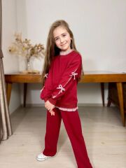 P3393  BÜZGÜLÜ YAKA ETEK ÇIKMALI KIZ 2 LI TAKIM