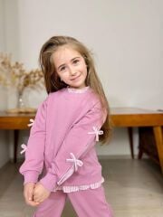 P3393  BÜZGÜLÜ YAKA ETEK ÇIKMALI KIZ 2 LI TAKIM