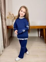 P3393  BÜZGÜLÜ YAKA ETEK ÇIKMALI KIZ 2 LI TAKIM