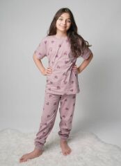 KALP BASKILI GARSON KIZ PİJAMA TAKIMI 8-14 yaş  6lı seri