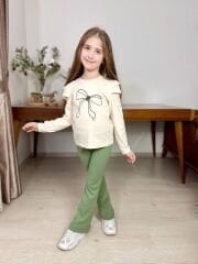 P 26-109  FİTİLLİ ALT KOL  DETAYLI  KIZ 2 Lİ TAKIM