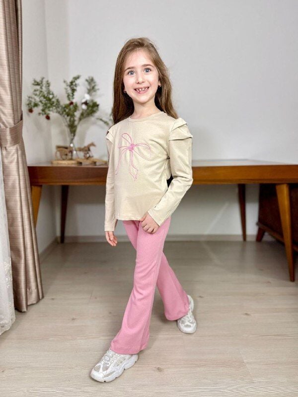 P 26-109  FİTİLLİ ALT KOL  DETAYLI  KIZ 2 Lİ TAKIM