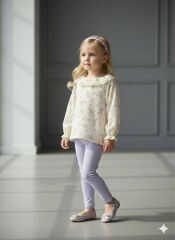 P 26-113 DANTEL YAKA MÜSLİN GÖMLEKLİ  2 Lİ KIZ BEBE TAKIM