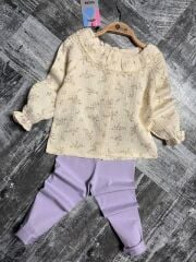 P 26-113 DANTEL YAKA MÜSLİN GÖMLEKLİ  2 Lİ KIZ BEBE TAKIM