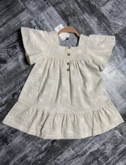 P 26-146 BRODELİ KETEN KUMAŞ  KIZ ELBİSE