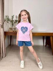 P 26-134 KABARAN KALP BASKI  KIZ 2 Lİ  ŞORT TAKIM