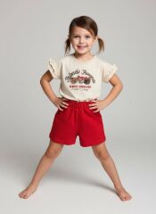 P26-141 FRİENDS KOL FIRFIRLI  CEPLİ KIZ ŞORT TAKIM