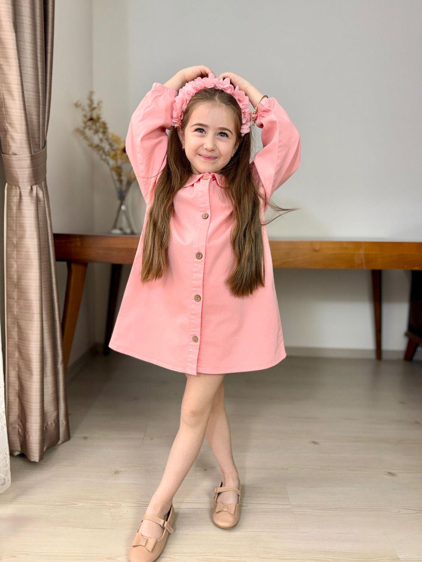 GABARDİN DÜĞMELİ ELBİSE