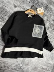 P27-1116 TAŞLI DANTEL AKSESUARLI KIZ SWEAT (TEK ÜST)