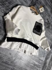 P27-1116 TAŞLI DANTEL AKSESUARLI KIZ SWEAT (TEK ÜST)