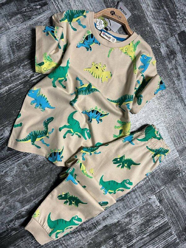 DİNAZOR DESENLİ KISA KOL PİJAMA TAKIMI