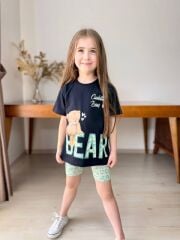 32122 LEOPAR AYICIK BASKI  SLİM ŞORT TAKIM